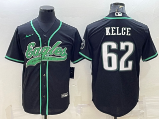 Men's Philadelphia Eagles #62 Jason Kelce Black With Patch Cool Base Stitched Baseball Jersey