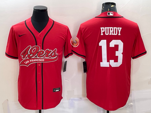 Men's San Francisco 49ers #13 Brock Purdy Red With Patch Cool Base Stitched Baseball Jersey