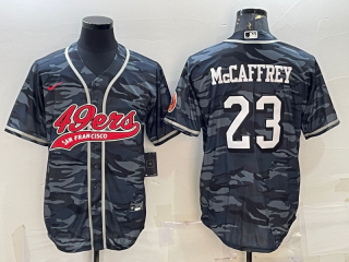 Men's San Francisco 49ers #23 Christian McCaffrey Grey Camo With Patch Cool Base Stitched Baseball Jersey