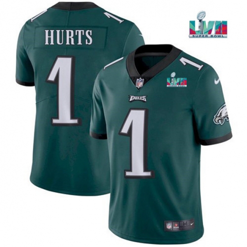 Men's Philadelphia Eagles #1 Jalen Hurts Green Super Bowl LVII Patch Vapor Untouchable Limited Stitched Jersey