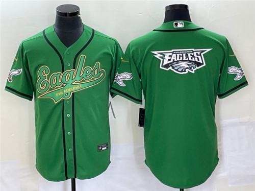 Men's Philadelphia Eagles Green Team Big Logo Cool Base Stitched Baseball Jersey