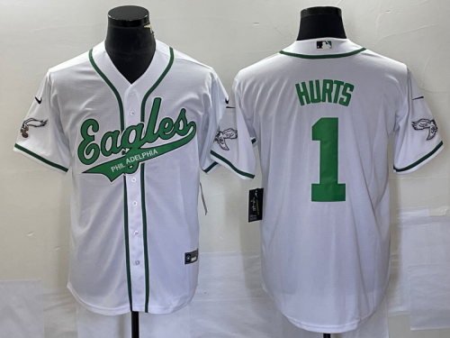 Men's Philadelphia Eagles #1 Jalen Hurts White Cool Base Stitched Baseball Jersey1