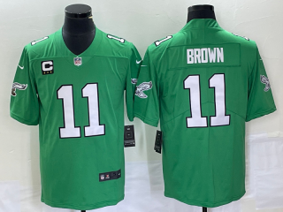 Men's Philadelphia Eagles #11 AJ Brown Green C Patch 2023 Vapor Limited Throwback Jersey