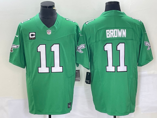 Men's Philadelphia Eagles #11 AJ Brown Green C Patch 2023 FUSE Vapor Limited Throwback Stitched Jersey