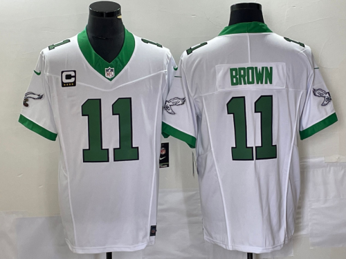 Men's Philadelphia Eagles #11 AJ Brown White 2023 F.U.S.E. Vapor Untouchable With C Patch Stitched Football Jersey