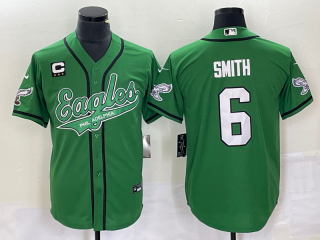 Men's Philadelphia Eagles #6 DeVonta Smith Green C Patch Cool Base Stitched Baseball Jersey