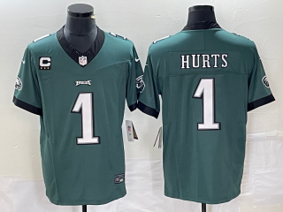 Men's Philadelphia Eagles #1 Jalen Hurts Green C Patch 2023 FUSE Vapor Untouchable Stitched Jersey