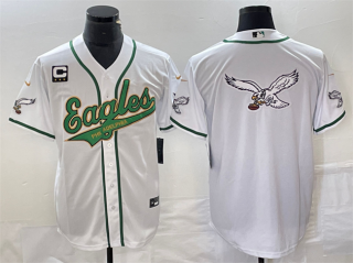 Men's Philadelphia Eagles White Gold Team Big Logo With C Patch Cool Base Stitched Baseball Jersey