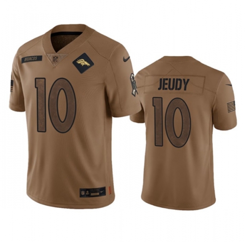 Men's Denver Broncos #10 Jerry Jeudy 2023 Brown Salute To Service Limited Football Stitched Jersey