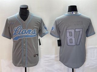 Mens Detroit Lions #87 Sam LaPorta Gray Cool Base Stitched Baseball Jersey