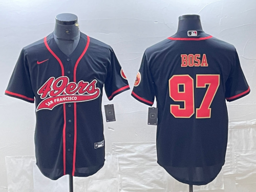 Men's San Francisco 49ers #97 Nick Bosa Black Red With Patch Cool Base Stitched Baseball Jersey