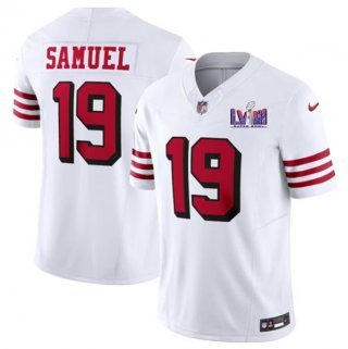 Men's San Francisco 49ers #19 Deebo Samuel New White 2024 F.U.S.E. Super Bowl LVIII Patch Vapor Untouchable Limited Football Stitched Jersey