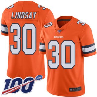 Broncos #30 Phillip Lindsay Orange Men's Stitched Football Limited Rush 100th Season Jersey