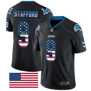 Nike Lions #9 Matthew Stafford Black Men's Stitched NFL Limited Rush USA Flag Jersey