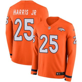 Nike Broncos 25 Chris Harris Jr Orange Team Color Men's Stitched NFL Limited Therma Long Sleeve Jersey