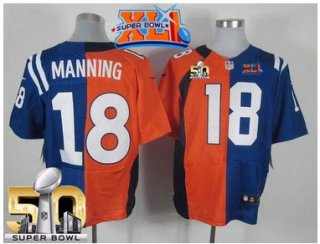 Nike Broncos #18 Peyton Manning OrangeRoyal Blue Super Bowl XLI & Super Bowl 50 Men's Stitched NFL Elite Split Colts Jersey