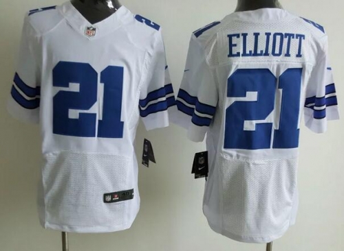 Men's Dallas Cowboys #21 Ezekiel Elliott White Road NFL Nike Elite Jersey