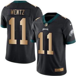 Nike Eagles #11 Carson Wentz Black Men's Stitched NFL Limited Gold Rush Jersey