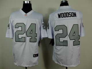 Nike Oakland Raiders #24 Charles Woodson White With Silvery Elite Jersey