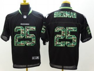 Nike Seattle Seahawks #25 Richard Sherman Black With Camo Elite Jersey