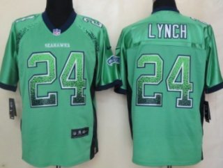 Nike Seattle Seahawks #24 Marshawn Lynch Drift Fashion Green Elite Jersey