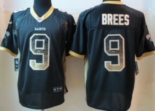 Nike New Orleans Saints #9 Drew Brees Drift Fashion Black Elite Jersey