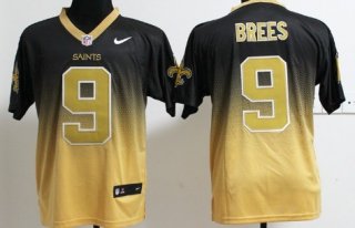 Nike New Orleans Saints #9 Drew Brees Black/Gold Fadeaway Elite Jersey