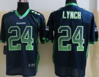 Nike Seattle Seahawks #24 Marshawn Lynch Drift Fashion Blue Elite Jersey