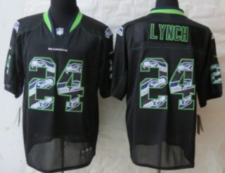 Nike Seattle Seahawks #24 Marshawn Lynch Lights Out Black Ornamented Elite Jersey