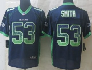 Nike Seattle Seahawks #53 Malcolm Smith Drift Fashion Blue Elite Jersey