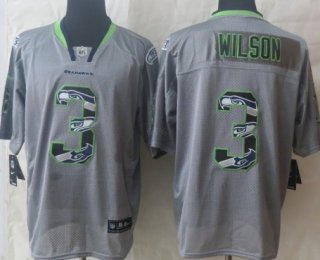 Nike Seattle Seahawks #3 Russell Wilson Lights Out Gray Ornamented Elite Jersey