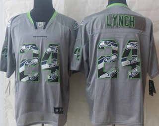 Nike Seattle Seahawks #24 Marshawn Lynch Lights Out Gray Ornamented Elite Jersey