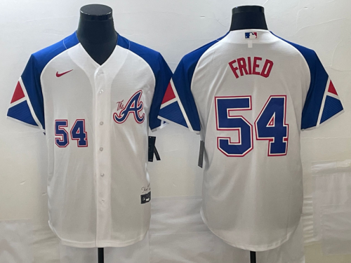 Men's Atlanta Braves #54 Max Fried Number White 2023 City Connect Cool Base Stitched Jerseys