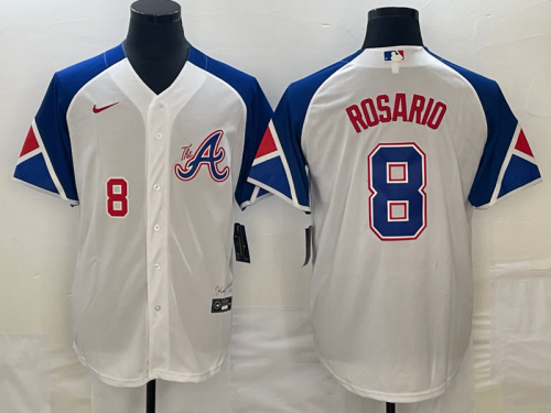 Men's Atlanta Braves #8 Eddie Rosario Number White 2023 City Connect Cool Base Stitched Jersey