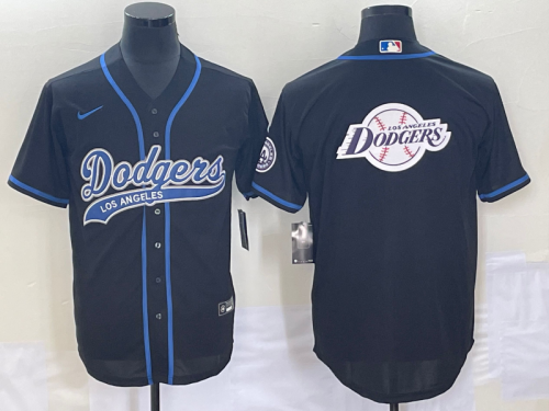 Men's Los Angeles Dodgers Black Team Big Logo With Patch Cool Base Stitched Baseball Jersey