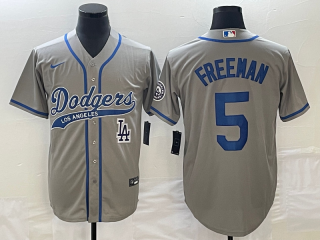 Men's Los Angeles Dodgers #5 Freddie Freeman Grey Cool Base Stitched Baseball Jersey