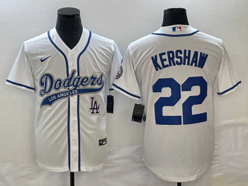 Men's Los Angeles Dodgers #22 Clayton Kershaw White Cool Base Stitched Baseball Jersey