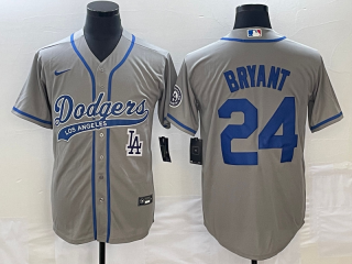 Men's Los Angeles Dodgers #24 Kobe Bryant Grey With Patch Cool Base Stitched Baseball Jersey