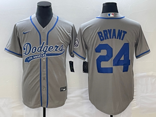 Men's Los Angeles Dodgers #24 Kobe Bryant Grey With Patch Cool Base Stitched Baseball Jersey1