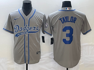 Men's Los Angeles Dodgers #3 Chris Taylor Grey With Patch Cool Base Stitched Baseball Jersey1