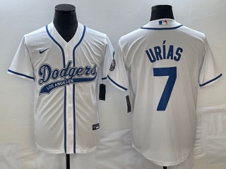 Men's Los Angeles Dodgers #7 Julio Urias White With Patch Cool Base Stitched Baseball Jersey1