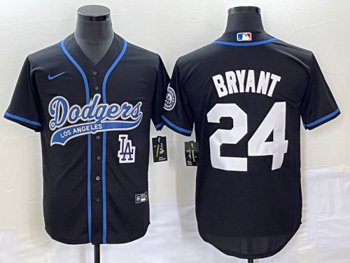 Men's Los Angeles Dodgers #24 Kobe Bryant Black With Patch Cool Base Stitched Baseball Jersey1