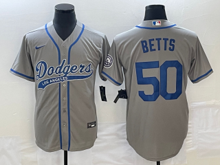 Men's Los Angeles Dodgers #50 Mookie Betts Grey With Patch Cool Base Stitched Baseball Jersey1