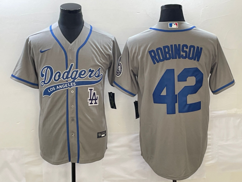 Men's Los Angeles Dodgers #42 Jackie Robinson Grey With Patch Cool Base Stitched Baseball Jersey