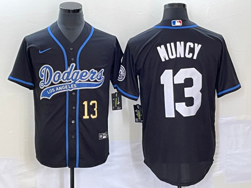 Men's Los Angeles Dodgers #13 Max Muncy Number Black With Patch Cool Base Stitched Baseball Jersey