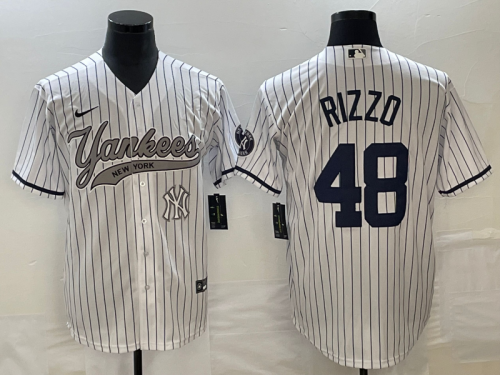 Men's New York Yankees #48 Anthony Rizzo White With Patch Cool Base Stitched Baseball Jersey