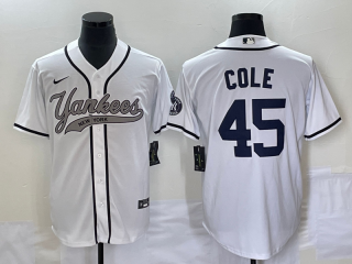 Men's New York Yankees #45 Gerrit Cole White With Patch Cool Base Stitched Baseball Jersey