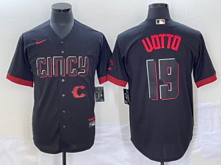 Men's Cincinnati Reds #19 Joey Votto Black 2023 City Connect Cool Base Stitched Jersey1