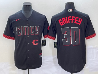 Men's Cincinnati Reds #30 Ken Griffey Jr Black 2023 City Connect Cool Base Stitched Jersey