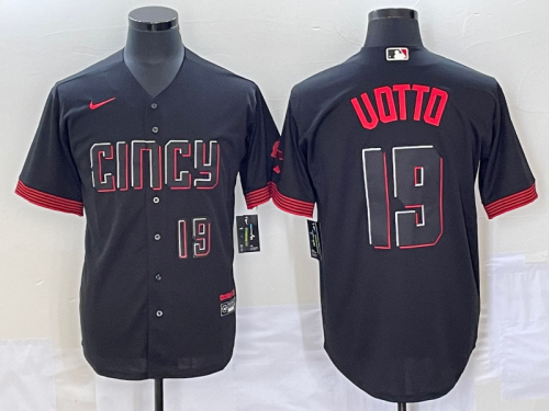 Men's Cincinnati Reds #19 Joey Votto Number Black 2023 City Connect Cool Base Stitched Jersey2